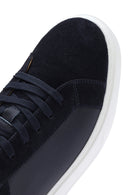 Erkek Lacivert Bağcıklı Deri Sneaker | Derimod