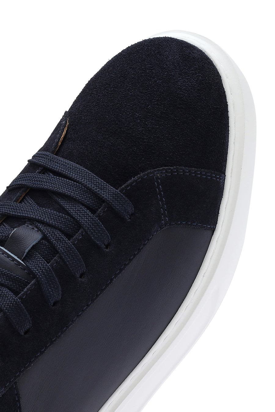 Erkek Lacivert Bağcıklı Deri Sneaker