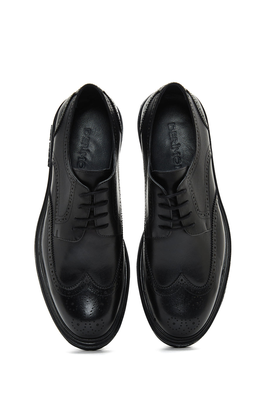 Men's Black Lace-Up Thick-Soled Leather Casual Shoes