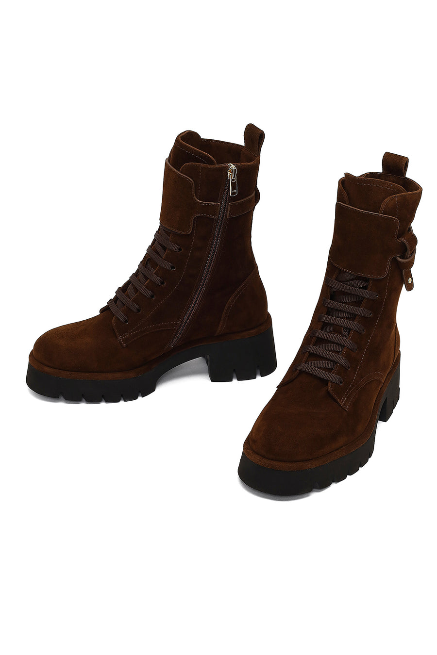 Women's Brown Zippered Thick-Soled Suede Leather Combat Boot