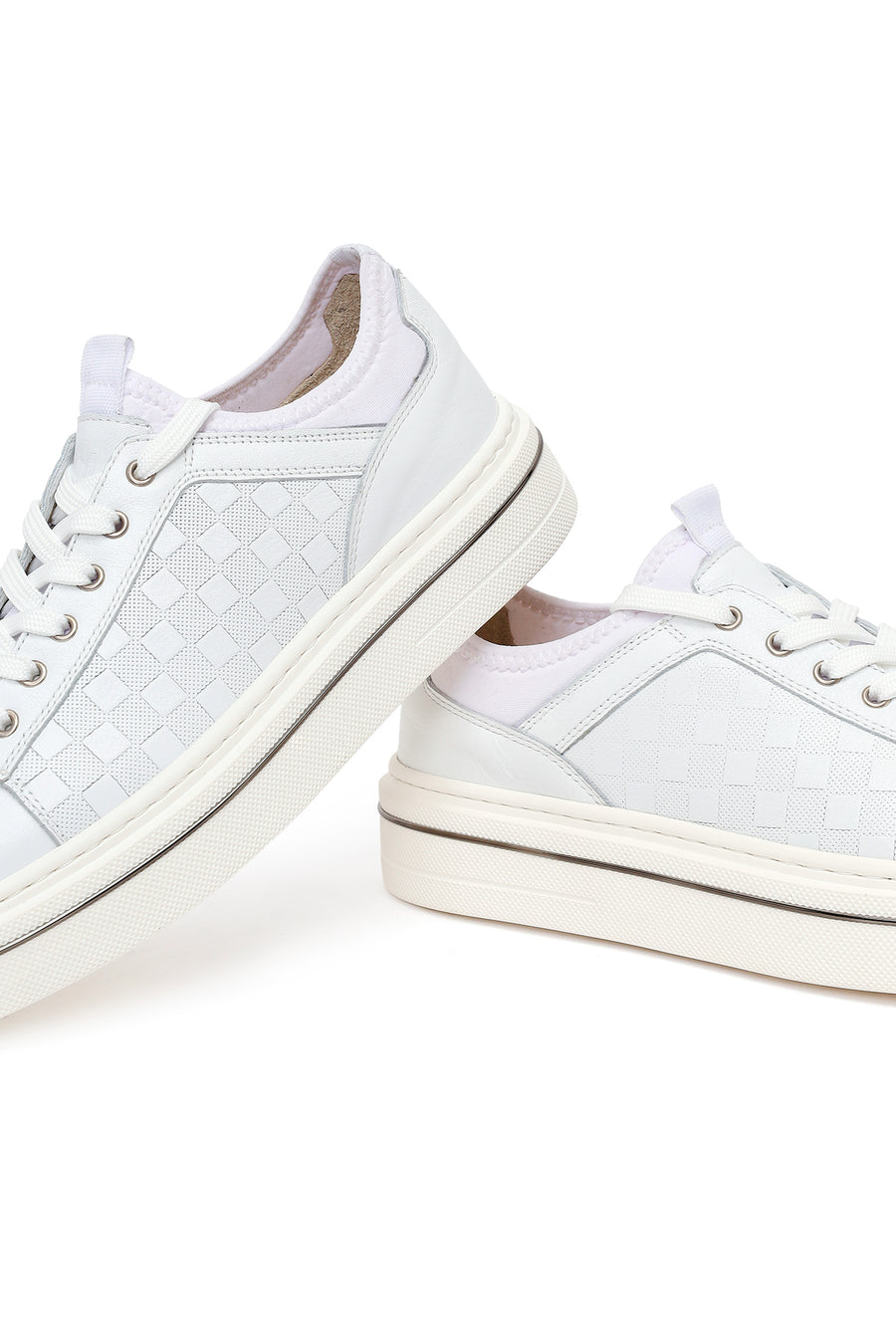 Erkek Beyaz Bağcıklı Deri Sneaker