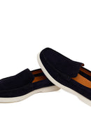 Male Navy Suede Leather Loafer | Derimod