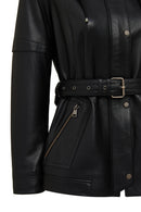 Hillary Women's Black Collar Fur Hooded Leather Coat | Derimod