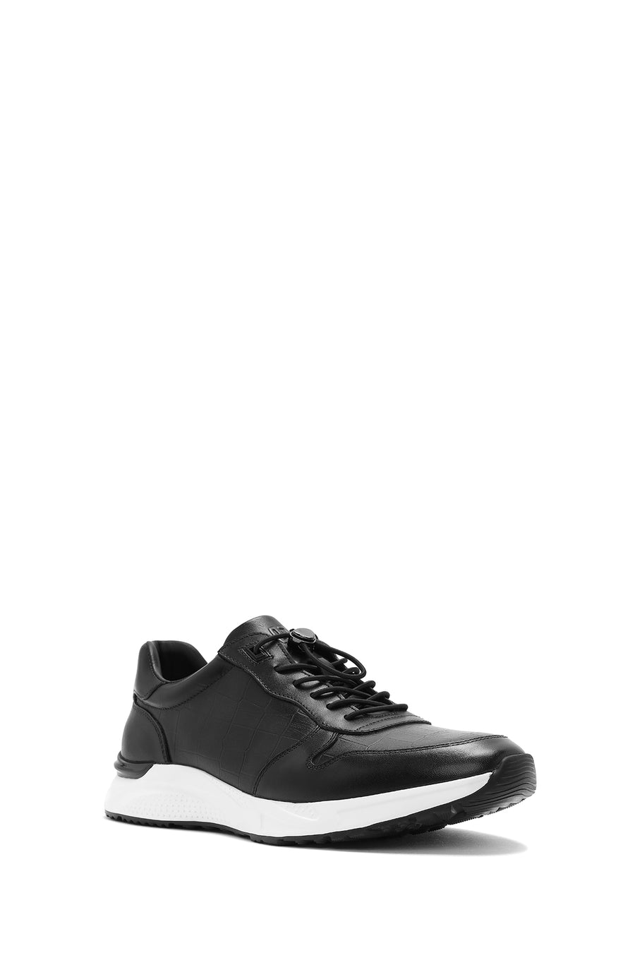 Erkek Siyah Bağcıklı Deri Casual Sneaker