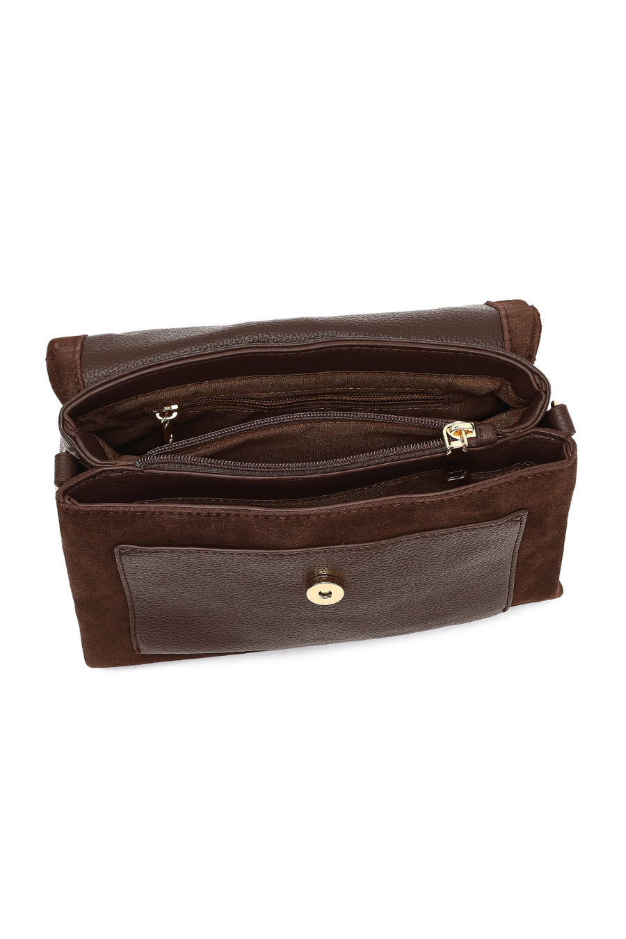 Woman Brown Long-Strap Suede Crossbody Bag