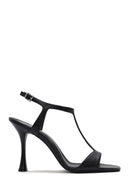 Women's Black Ankle Strap Patterned Leather Thin High Heel Sandals | Derimod