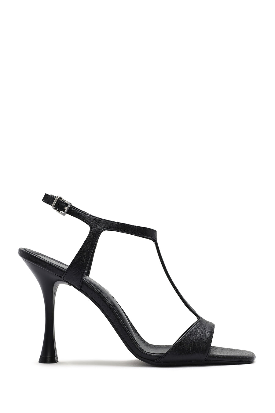 Women's Black Ankle Strap Patterned Leather Thin High Heel Sandals 25SFD1614MY | Derimod