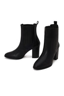 Woman Black Thick-Heeled Leather Chelsea Boots | Derimod