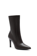 Women's Brown Zippered Thin Heel Leather Boots | Derimod