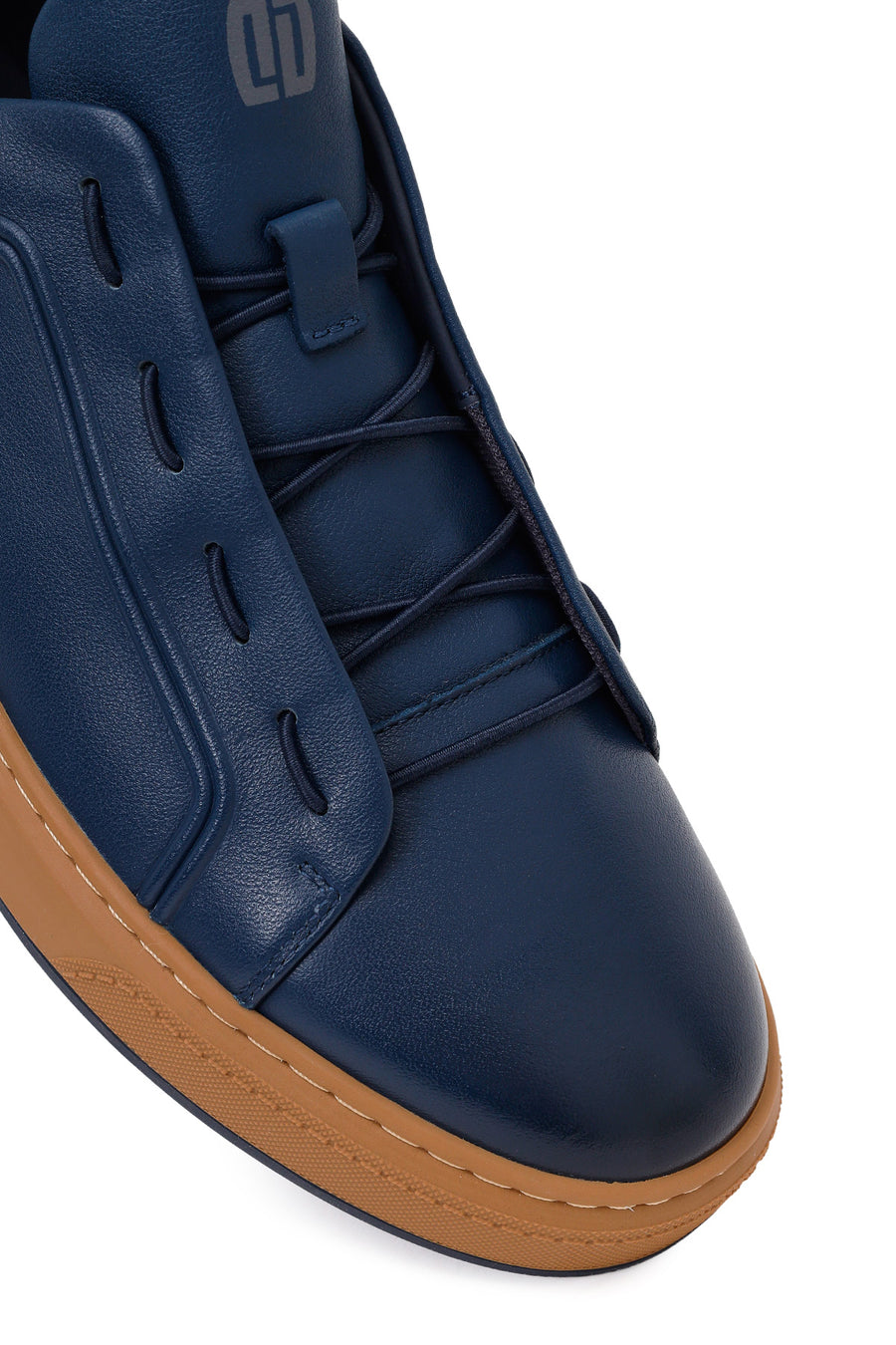 Erkek Lacivert Bağcıklı Deri Sneaker