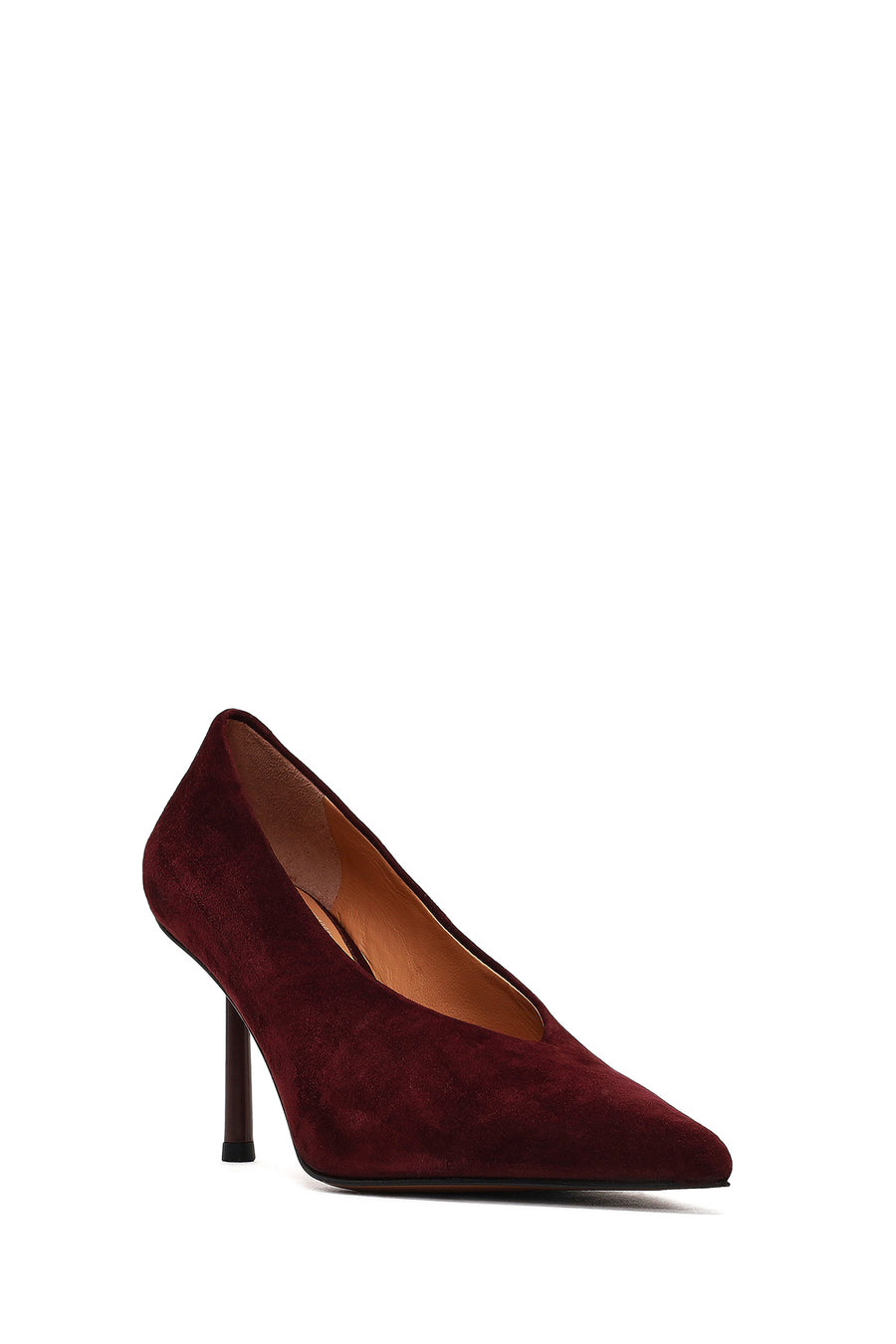 Women Burgundy Thin Heeled Suede Leather Stiletto