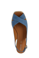 Geox Women's Blue Panarea Wedge Heels Suede Leather Espadrille | Derimod