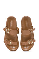 Women's Brown Double Buckled Thick Soled Slippers | Derimod