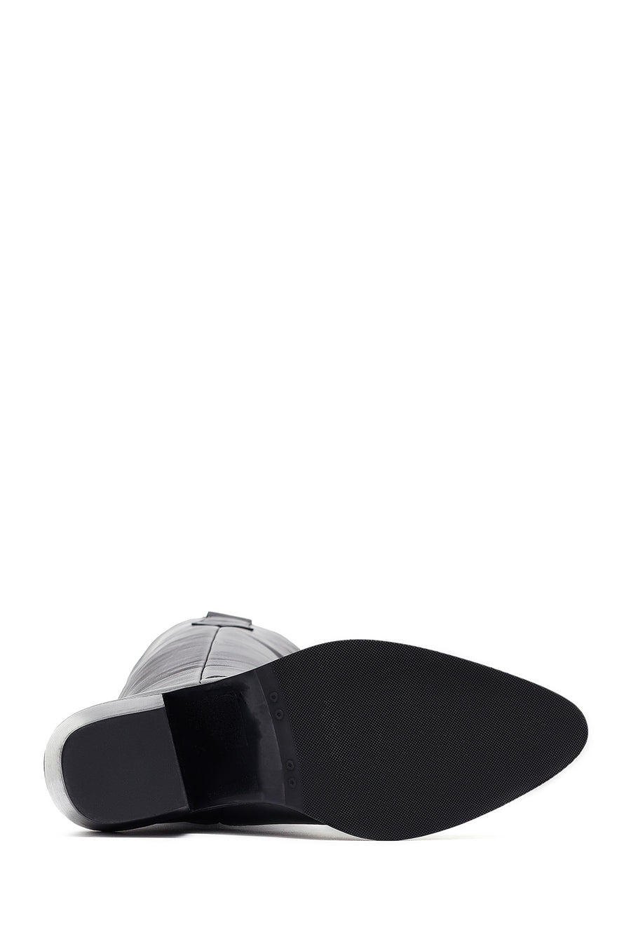 Woman Black Thick-Heeled Leather Cowboy Boots