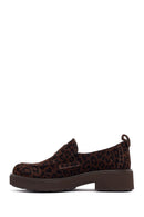 Kadın Leopar Desenli Süet Deri Maskülen Loafer | Derimod