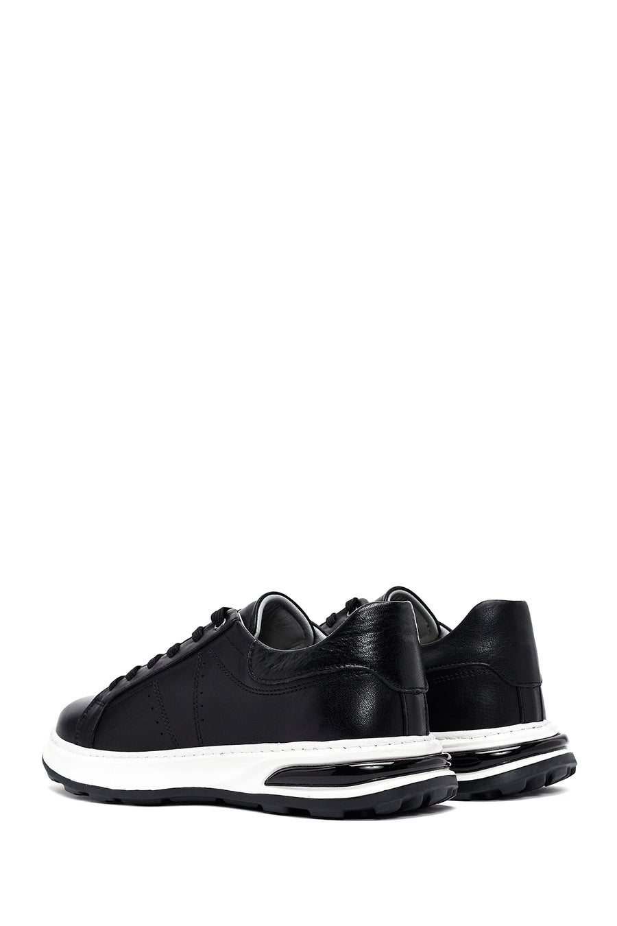 Men's Black Lace-up Thick-Sole Leather Sneaker