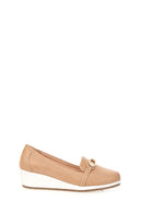 Brown Women's Leather Loafer with Wedge Heels | Derimod