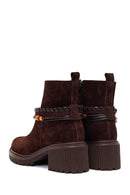Woman Brown Zip Closure Chunky-Heeled Suede Leather Boots | Derimod