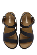 Women's Black Ankle Strap Thick-Sole Leather Sandals | Derimod