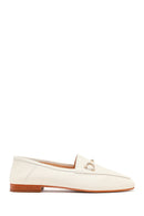 Women's White Leather Loafer with Buckle | Derimod