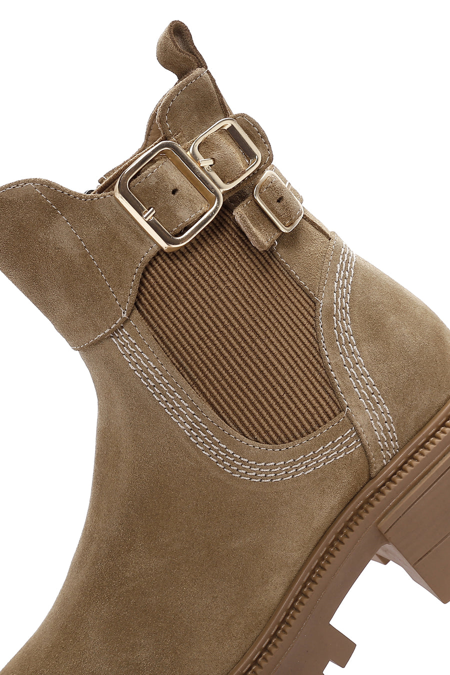 Women's Tan Suede Leather Buckle Zippered Boots
