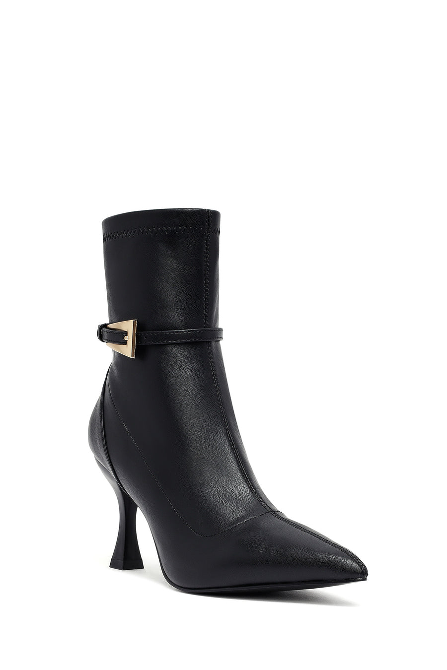 Woman Black Zippered Thin Heeled Boots