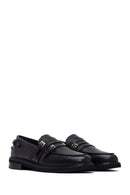Woman Black Buckled Leather Masculine Loafer | Derimod
