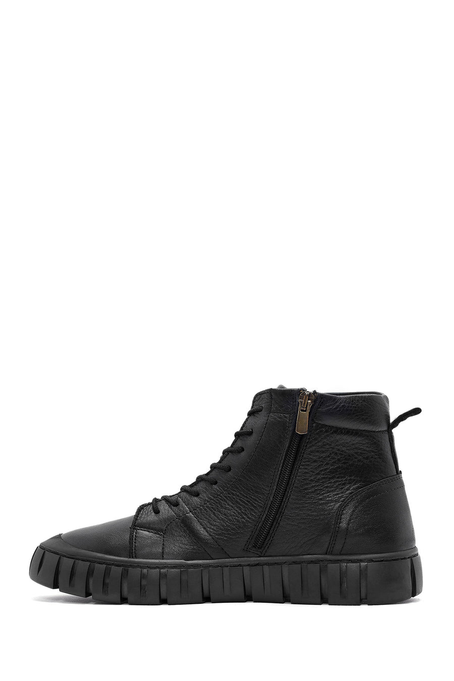 Men's Black Zippered Lace-Up Leather Boots