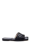 Women's Black Leather Casual Flat Slippers | Derimod