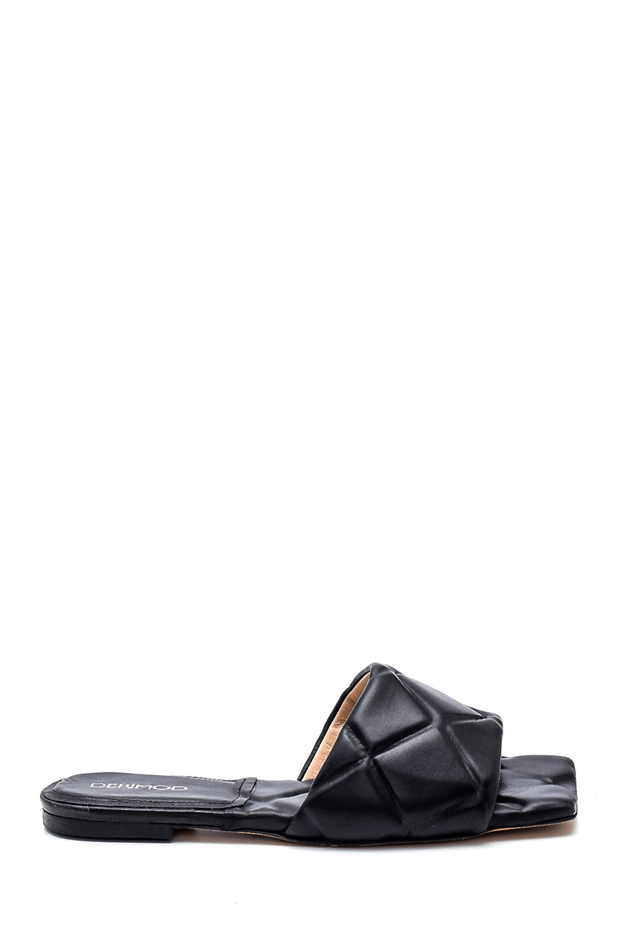 Women's Black Leather Casual Flat Slippers 21SFD121618 | Derimod
