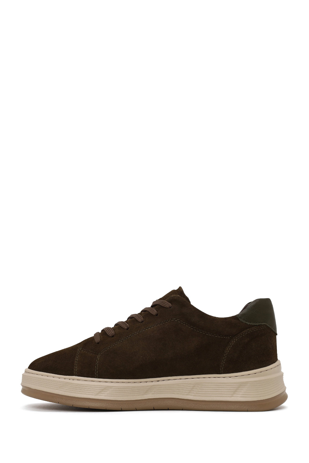 Erkek Haki Bağcıklı Kalın Tabanlı Süet Deri Sneaker