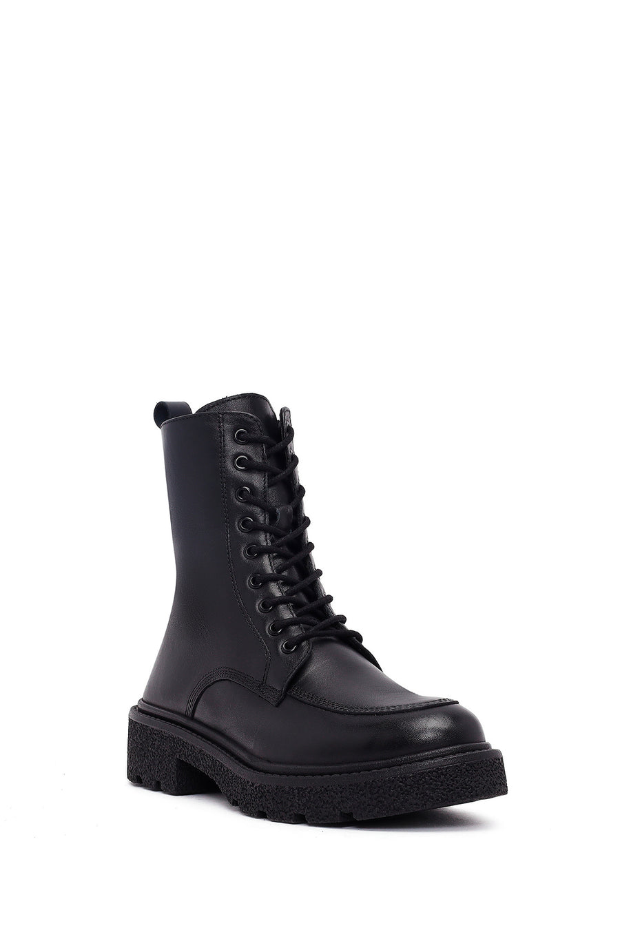 Women's Black Zippered Thick-Soled Leather Ankle Boots
