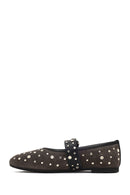 Women's Anthracite Buckled Suede Leather Ballet Flat | Derimod