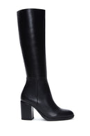 Women's Black Zippered Thick Heel Leather Boots | Derimod