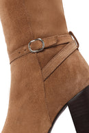 Women's Tan Suede Leather Heeled Boots | Derimod