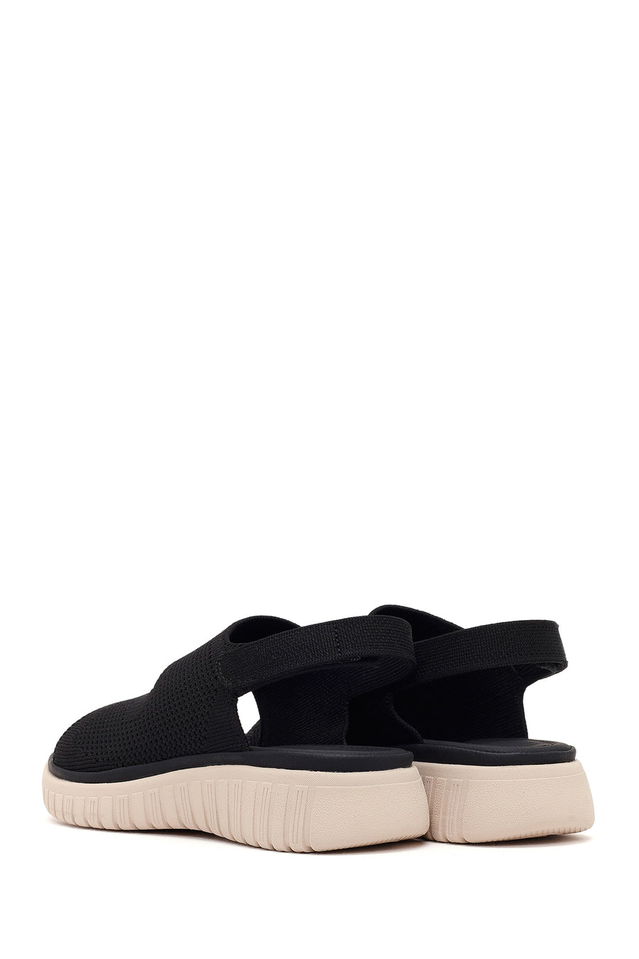 Women's Black Strapped Thick-Soled Fabric Sandals