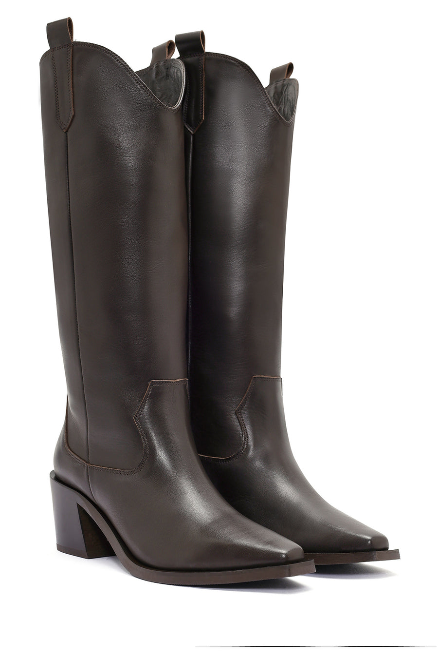 Women's Brown Chunky Heel Leather Cowboy Boots