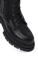 Woman Black Zippered Thick Sole Leather Postal Boots | Derimod