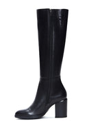 Women's Black Zippered Thick Heel Leather Boots | Derimod
