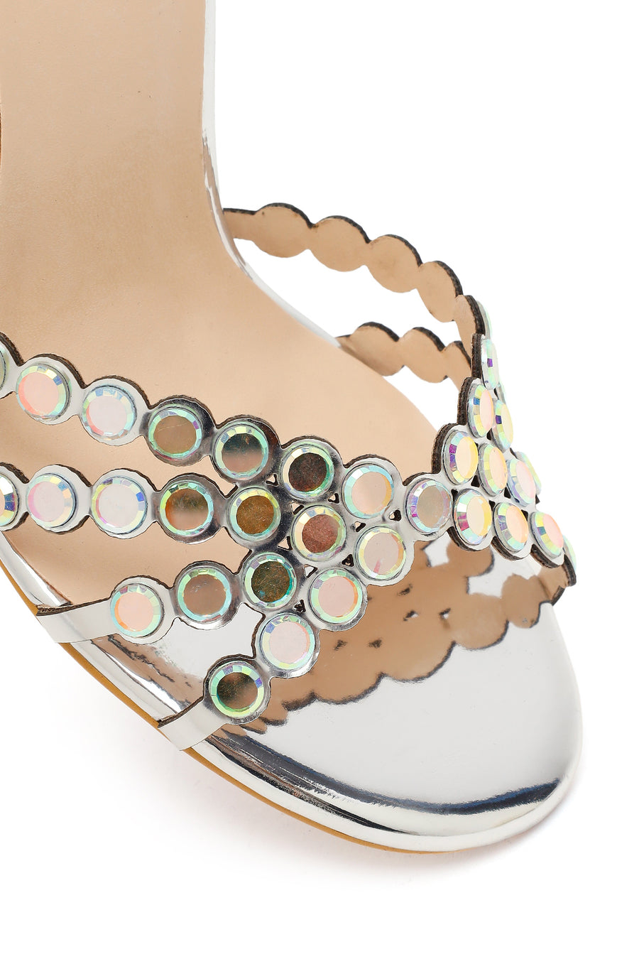 Women's Silver Stone Embellished High Thin Heel Sandals