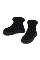Woman Black Zip Closure Thick-Soled Suede Teddy Boots | Derimod