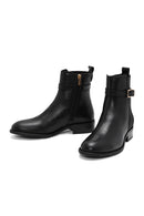 Woman Black Zippered Leather Boat | Derimod