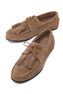Woman Mink Tasselled Suede Leather Loafer | Derimod