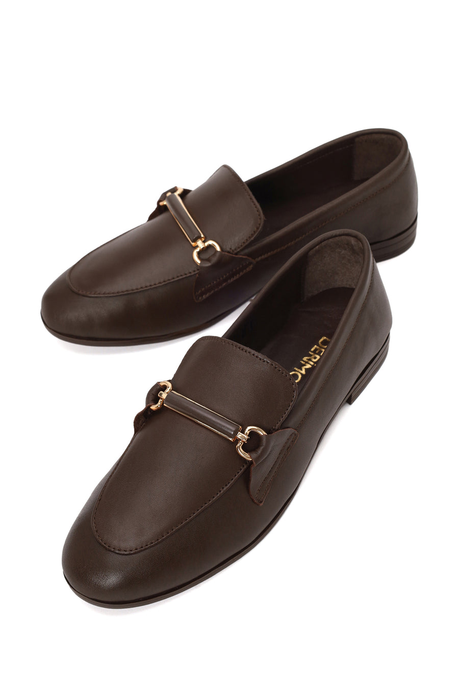 Kadın Kahverengi Toka Detaylı Deri Maskülen Loafer