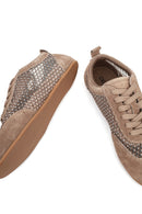Kadın Vizon Bağcıklı Taşlı Süet Deri Sneaker | Derimod