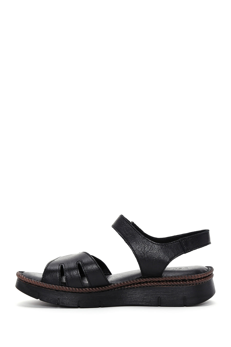
Women's Black Ankle-Strap Thick Sole Leather Comfort Sandal
