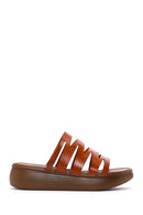 Women's Orange Leather Thick Soled Comfort Slippers | Derimod