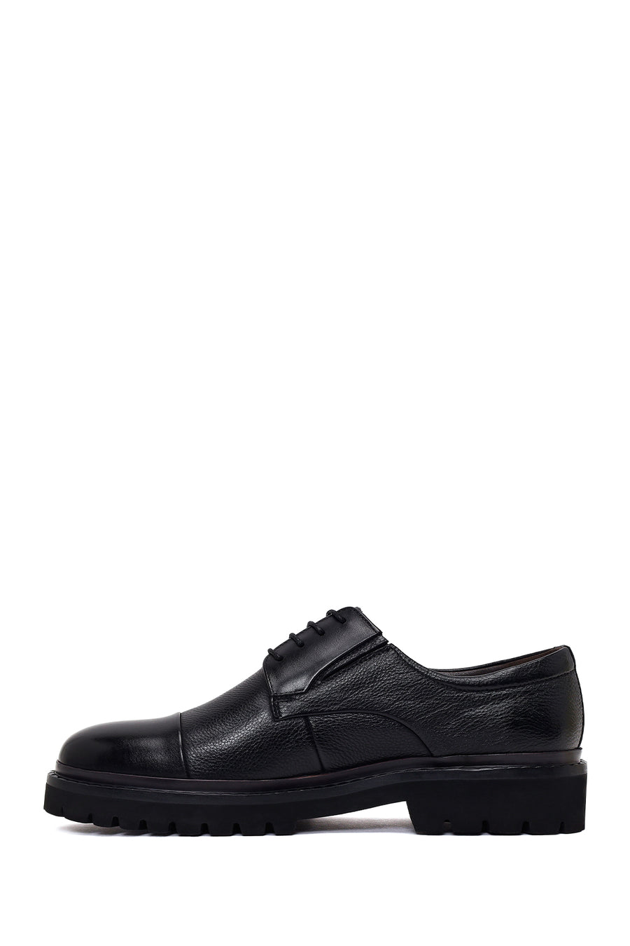 Male Black Lace-Up Thick-Soled Leather Casual Shoes