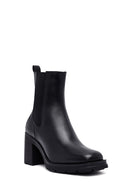 Woman Black Chunky Heels Leather Boat | Derimod