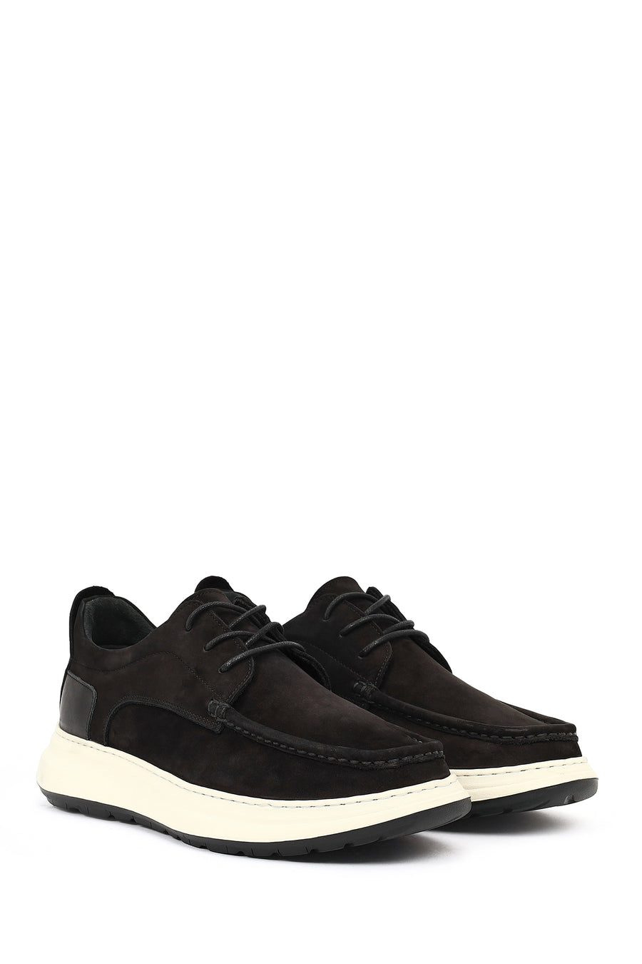Men's Black Lace-Up Chunky Sole Nubuck Leather Casual Shoes